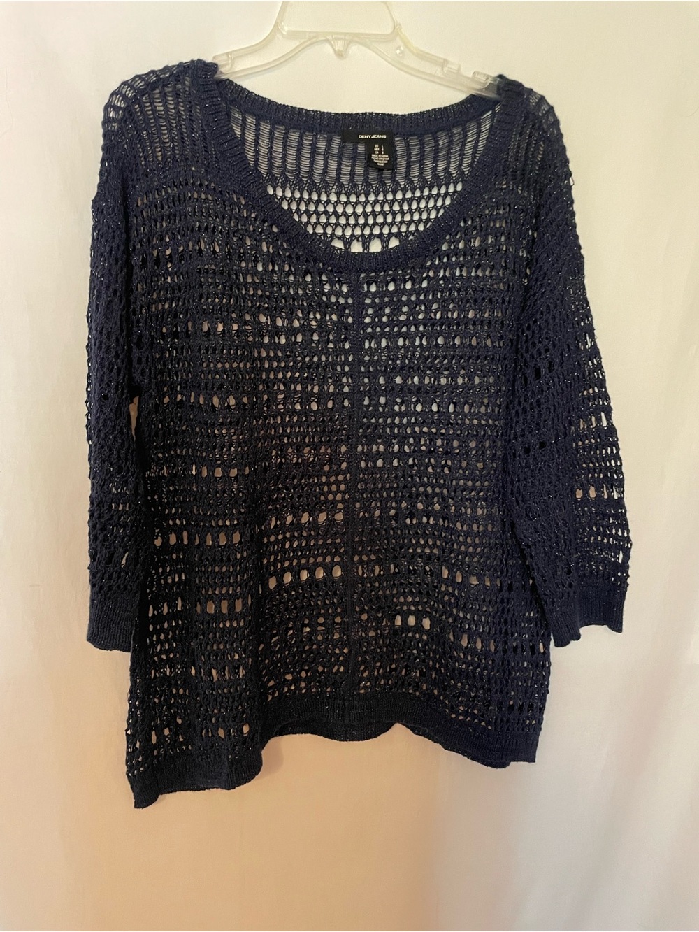 DKNY Navy Open-Knit Scoop Neck Sweater